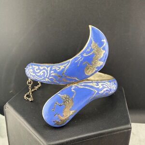 Vintage Sterling Silver Bracelet Cornflower Blue Enamel Niello Dancer Siam 7.5
